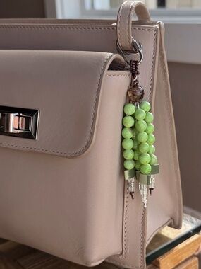 Suki pistachio green agate, clay, and acrylic beaded bag charm / keychain